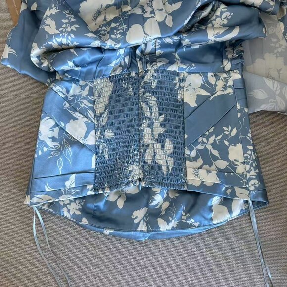 NWT Reformation Barrow Silk Maxi Dress Sz6 Aliso Blue White Floral Cocktail - Picture 8 of 10